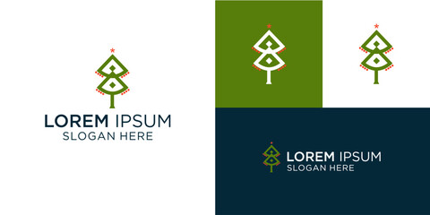Charming minimalist Christmas tree logo design for eco-friendly brands and festive promotions, featuring a modern and unique aesthetic perfect for holiday campaigns and branding
