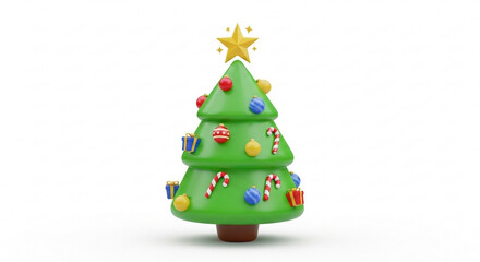 3D Christmas Tree with Ornaments and Star Topper – Holiday Symbol