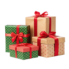 Fototapeta premium Set of different christmas present boxes with red ribbons png gift box png christmas gift png red ribbon box png present box png festive box png transparent background image
