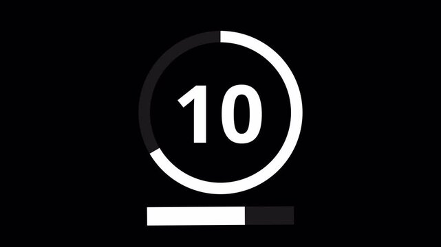 15 second countdown and loading, circle on black background  Shrinking bars gradually decrease in length as time counts down. 4K Motion Graphics.