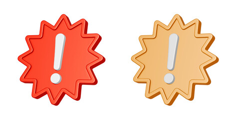 斜めのトゲトゲの注意マークの3Dアイコンセット。赤と黄色のシンプルな禁止マークのUIイラスト