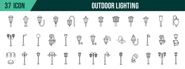 Outdoor lighting collection, editable and resizable vector icon templates.