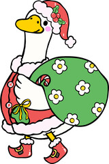 Festive Christmas Silly Goose Santa Illustration Porch Goose Dress Up Cartoon Hand Drawn