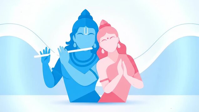 Elegant Illustration of Radha Krishna Divine Love and Devotion in Hindu Mythology for Janmashtami, Radhashtami, Holi, Lathmar Holi, Jhulan Yatra, Raas Leela, Sharad Purnima, Govardhan Puja