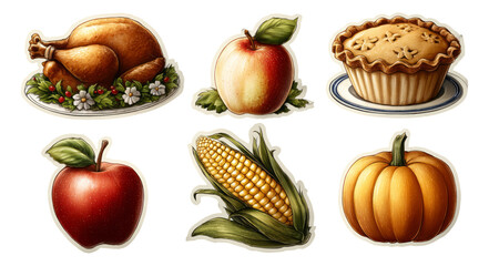 Realistic Illustrations of Food Items with Fruits and Desserts on Transparent Background