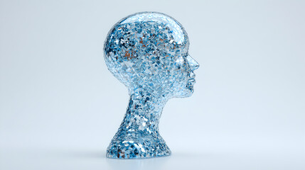 A holographic AI head represents the future of consciousness and artificial intelligence.
