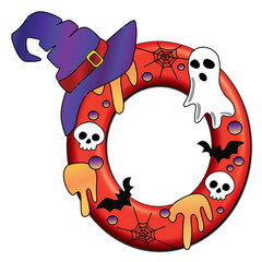 Spooky Halloween numbers zero vector with witch hat, ghost and skull