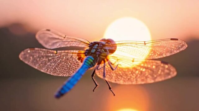 Wings of Light Dragonfly Frozen in Golden Slow Motion