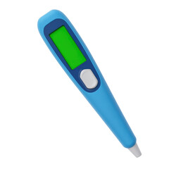 Modern blue digital medical thermometer with green lcd display for accurate temperature readings