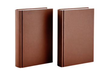 Two antique brown hardcover books with embossed covers displayed side by side in a studio setting