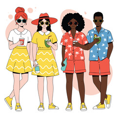 Fashionable Diverse Group Enjoying Summer Festivities with Beverages