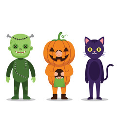 Classic Halloween Trio: Frankenstein Jack-o	extquoteright-Lantern and Black Cat
