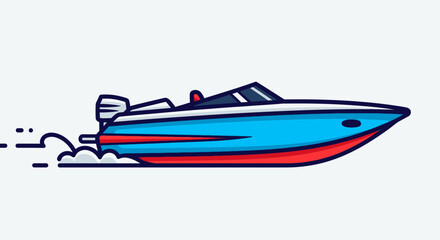 Cartoon Speedboat Illustration with Water Trail on White Background.