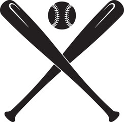 Crossed Baseball Bats Black Silhouette Vector, Sports Emblem Art & Team Logo Design