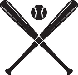 Crossed Baseball Bats Black Silhouette Vector, Sports Emblem Art & Team Logo Design