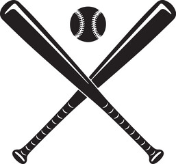 Crossed Baseball Bats Black Silhouette Vector, Sports Emblem Art & Team Logo Design