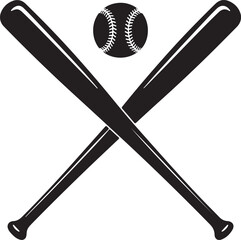 Crossed Baseball Bats Black Silhouette Vector, Sports Emblem Art & Team Logo Design