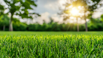 This lush green meadow is bathed in sunlight and scene conveys sense of peace and serenity