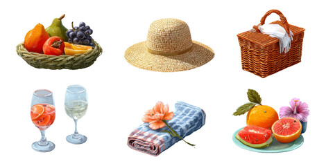 Summer Picnic Collection Featuring Fruits, Drinks, and Essential Accessories