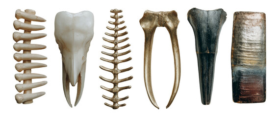 Collection of Unique Animal Teeth Against a Transparent Background for Artistic Use
