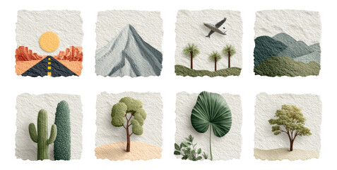 Scenic Landscape Art Illustrations with Natural Elements and Textures