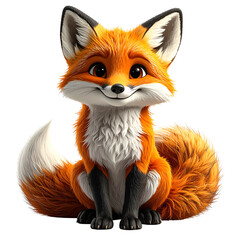 Obraz premium Fluffy cartoon fox with large expressive eyes sits against black.