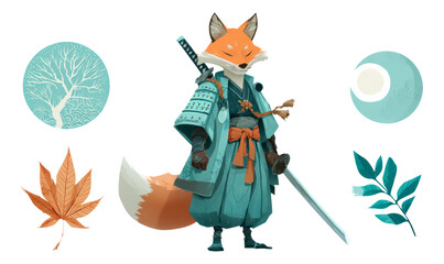Enchanted fox warrior character with sword and nature elements in vibrant colors