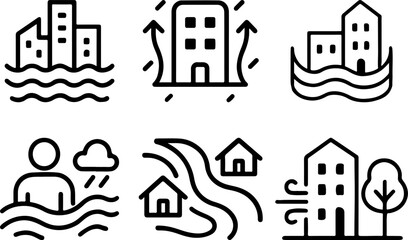 Obraz premium Climate change adaptation strategy line icons set