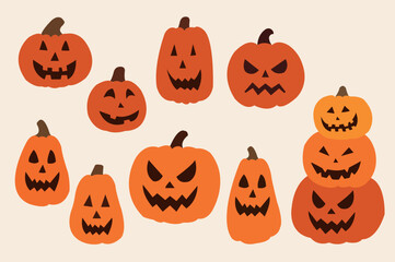 Halloween pumpkins with various expressions