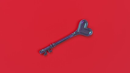 Key with heart shape on background with copy space