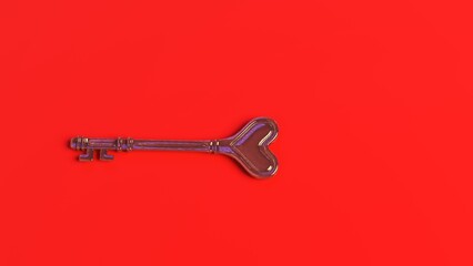 Key with heart shape on background with copy space
