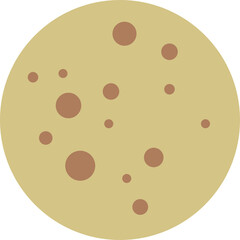 A light brown circular object with irregular brown circular dots scattered across its surface resembling a cookie or a flatbread with a transparent background