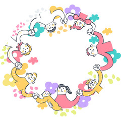 手をつなぎ輪になる多様な人々　人と人のつながり・協力のイメージ	
