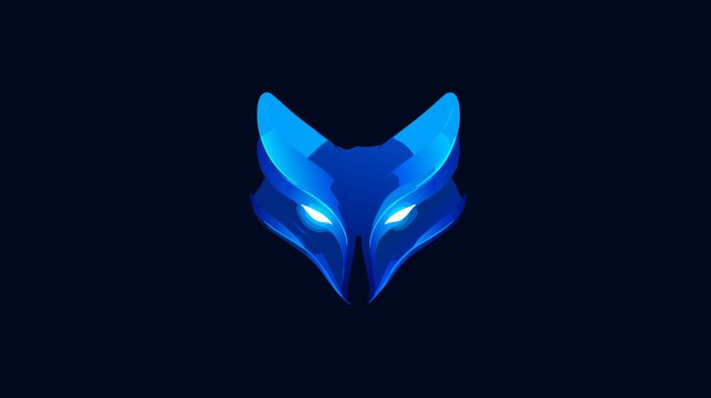 Abstract glowing blue fox head icon on a dark background. Futuristic neon animal face with vibrant light effect, digital modern design.