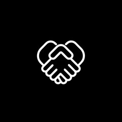 Fototapeta premium Handshake icon representing agreement, partnership, and business deal. Simple white outline on black background symbolizing collaboration, trust.