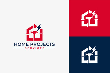 Professional home project services logo design featuring electric, garden, and renovation service elements in modern minimalist style