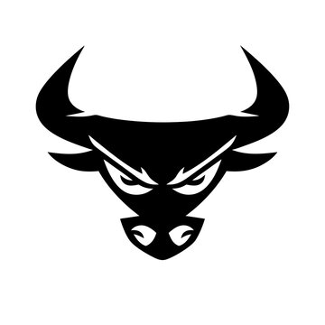 Aggressive bull head silhouette vector illustration. Strong and powerful black ox mascot icon, angry animal logo graphic design element.