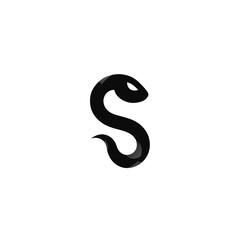 Stylized black snake forming the letter S, minimalist abstract reptile initial monogram logo design on white background