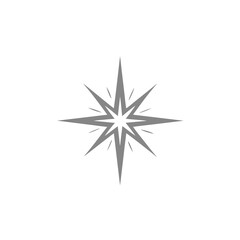 Fototapeta premium Stylized gray starburst icon with radiating light rays, elegant sparkle graphic element on white background. Clean vector design.