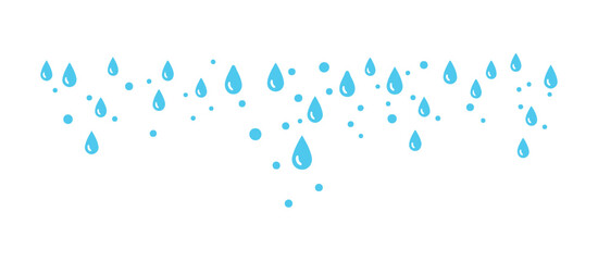 abstract falling droplet set and cyan drop icons displayed on a white background
