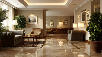Obraz premium Classic living room showcases elegant design in warm lighting