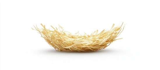 Elegant empty nest made of natural straw on a pristine white backdrop