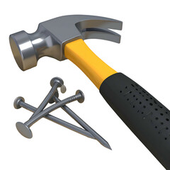 Hammer and nails are ready for construction work.