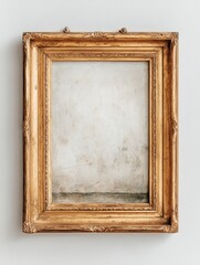 Ultra-thin vintage matte gold rectangular frame with narrow profile, front view, delicate and minimal design, soft gold tone, clean studio lighting, high-end modern mockup, simple elegant display