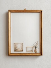 Ultra-thin vintage matte gold rectangular frame with narrow profile, front view, delicate and minimal design, soft gold tone, clean studio lighting, high-end modern mockup, simple elegant display