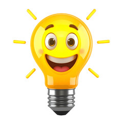 Happy light bulb smiley with radiating rays signifies a bright idea.