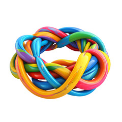 Colorful braided tubes form a circular abstract shape against black.