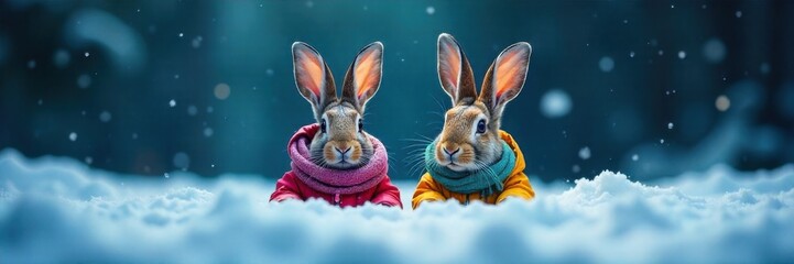RabbitEarsSnow A pair of rabbit ears poking out from a pristine snowdrift in a winter scene. Rabbit ears peeking out from snowdrift, winter scene.