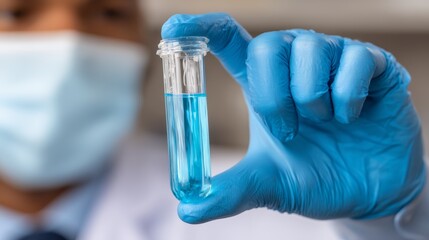 Scientist researching in laboratory male professional in lab coat with tube conducting scientific experiment.