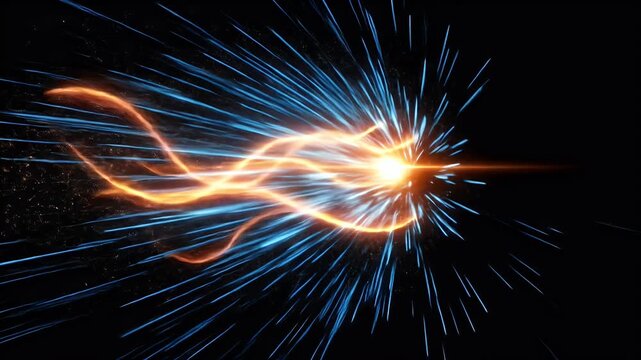 Abstract 3D Energy Burst With Orange Waves And Blue Streaks
